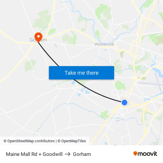 Maine Mall Rd + Goodwill to Gorham map