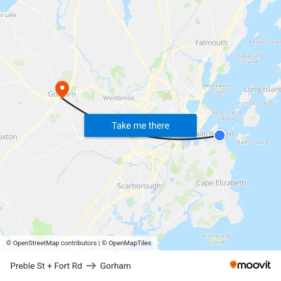 Preble St + Fort Rd to Gorham map