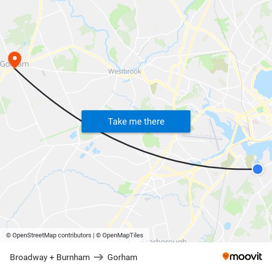 Broadway + Burnham to Gorham map