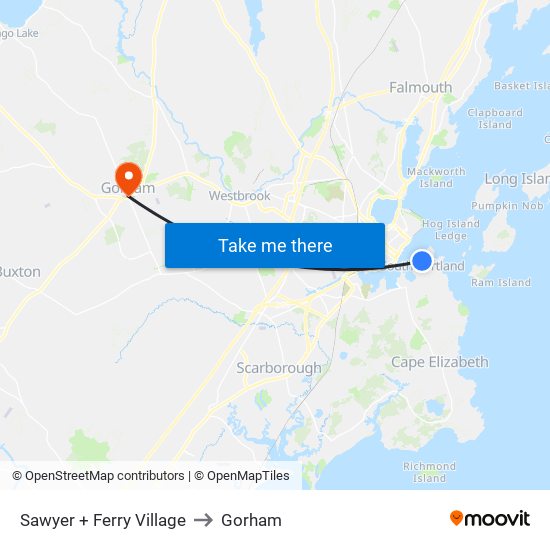 Sawyer + Ferry Village to Gorham map