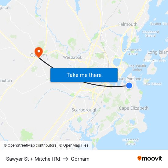 Sawyer St + Mitchell Rd to Gorham map