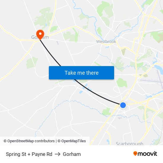 Spring St + Payne Rd to Gorham map