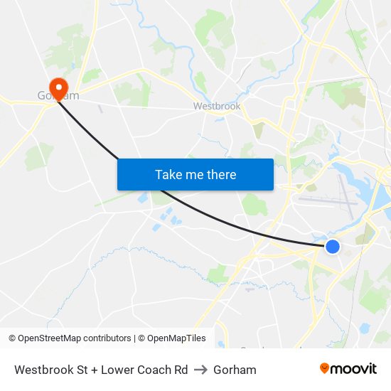 Westbrook St + Lower Coach Rd to Gorham map