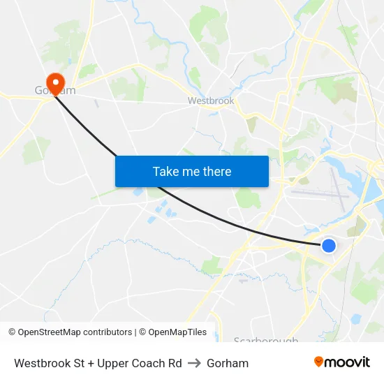 Westbrook St + Upper  Coach Rd to Gorham map