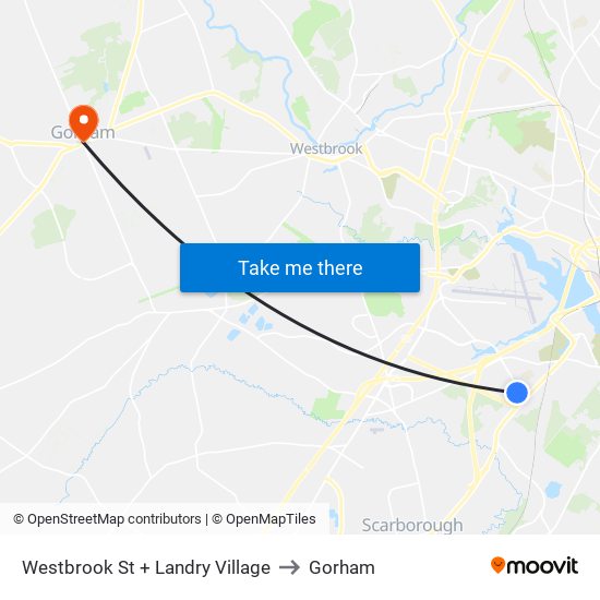 Westbrook St + Landry Village to Gorham map