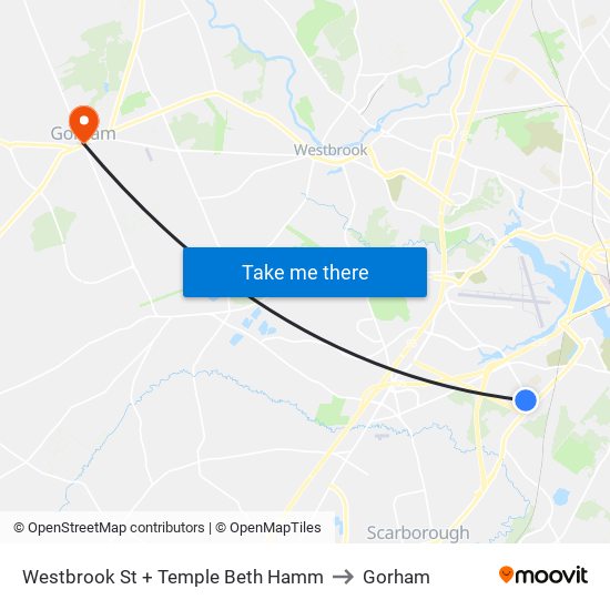 Westbrook St + Temple Beth Hamm to Gorham map