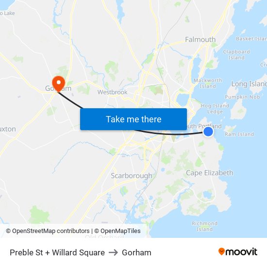 Preble St + Willard Square to Gorham map