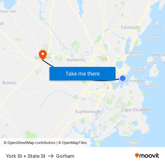 York St + State St to Gorham map
