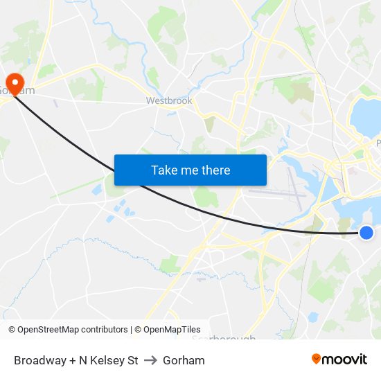 Broadway + N Kelsey St to Gorham map