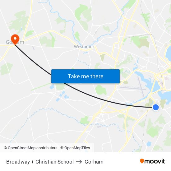 Broadway + Christian School to Gorham map