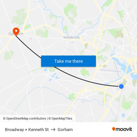 Broadway + Kenneth St to Gorham map