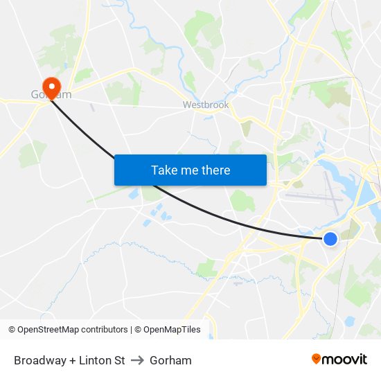 Broadway + Linton St to Gorham map