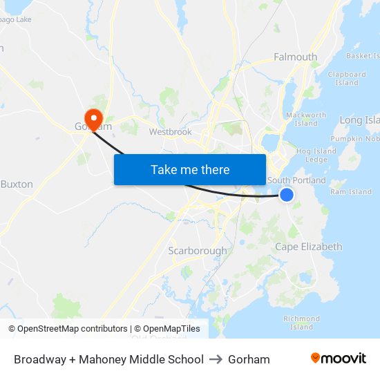 Broadway + Mahoney Middle School to Gorham map