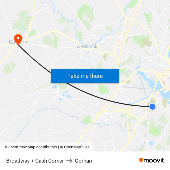 Broadway + Cash Corner to Gorham map