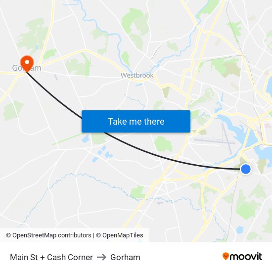 Main St + Cash Corner to Gorham map
