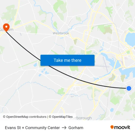 Evans St + Community Center to Gorham map