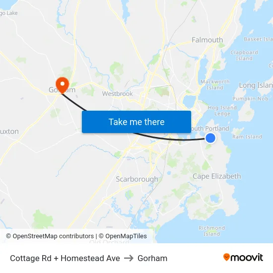 Cottage Rd + Homestead Ave to Gorham map