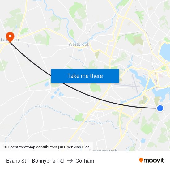 Evans St + Bonnybrier Rd to Gorham map