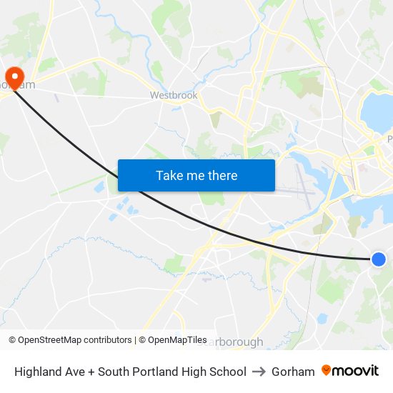 Highland Ave + South Portland High School to Gorham map