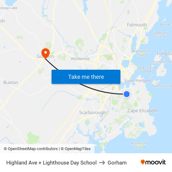 Highland Ave + Lighthouse Day School to Gorham map