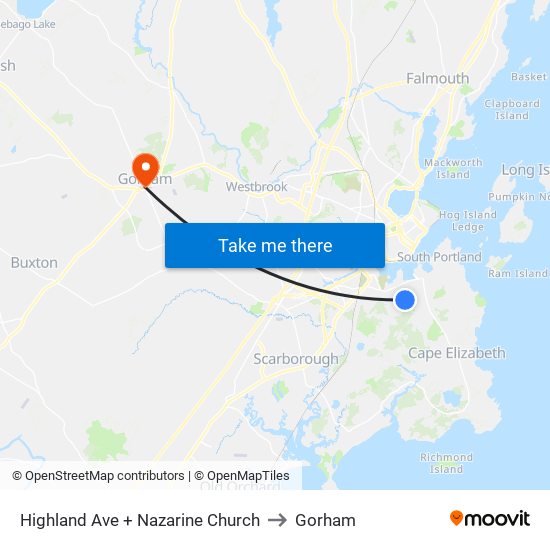 Highland Ave + Nazarine Church to Gorham map