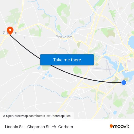 Lincoln St + Chapman St to Gorham map