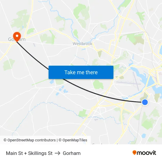 Main St + Skillings St to Gorham map