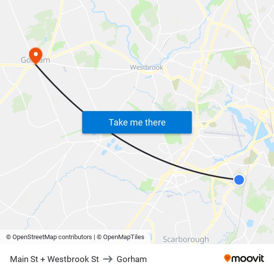Main St + Westbrook St to Gorham map