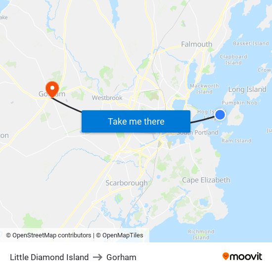 Little Diamond Island to Gorham map