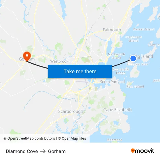Diamond Cove to Gorham map