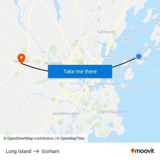 Long Island to Gorham map
