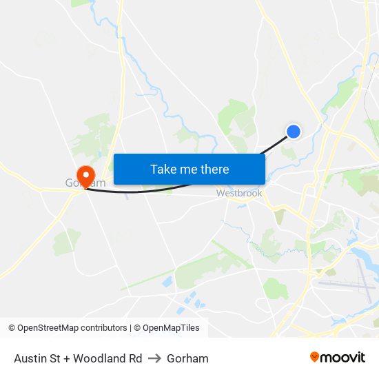 Austin St + Woodland Rd to Gorham map