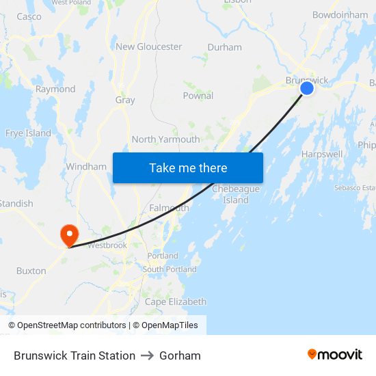 Brunswick Train Station to Gorham map