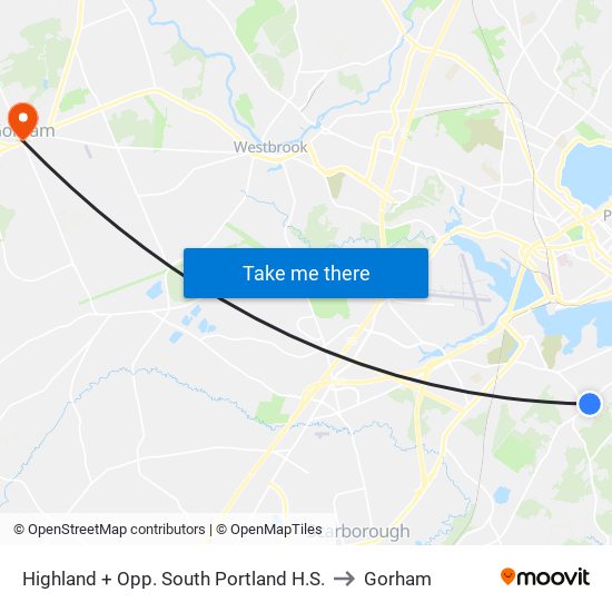 Highland + Opp. South Portland H.S. to Gorham map