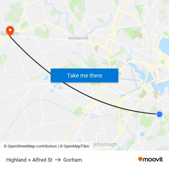 Highland + Alfred St to Gorham map