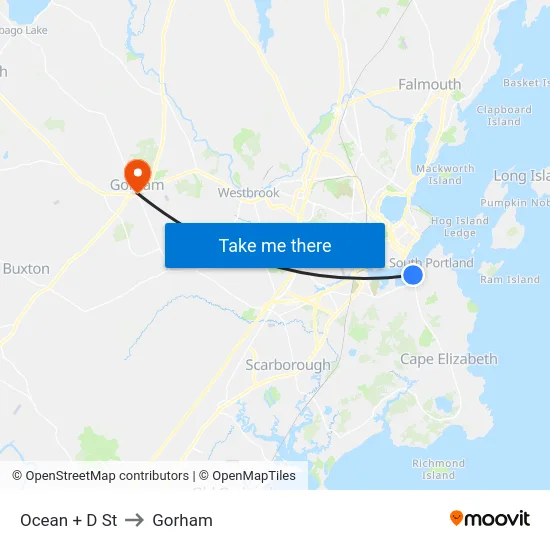 Ocean + D St to Gorham map