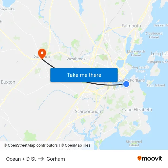 Ocean + D St to Gorham map