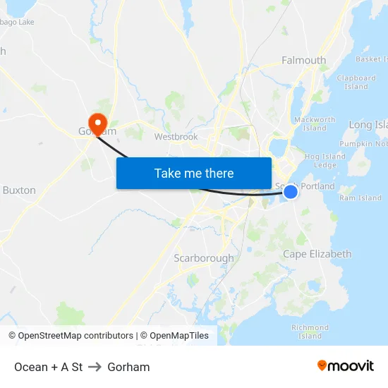 Ocean + A St to Gorham map