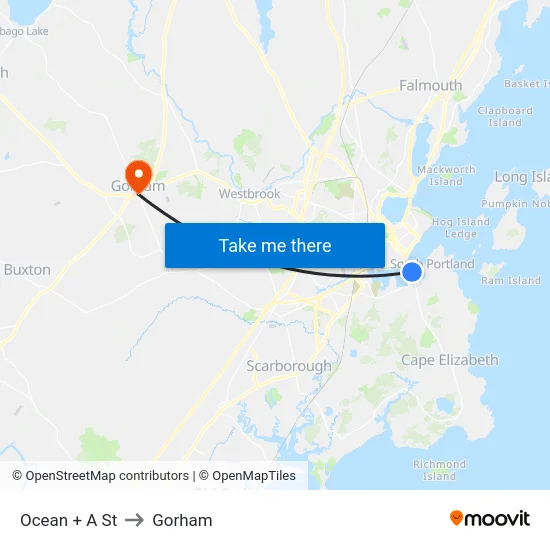Ocean + A St to Gorham map