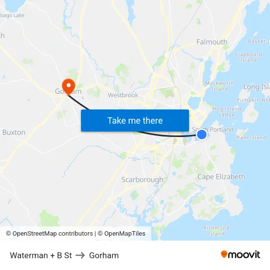 Waterman + B St to Gorham map