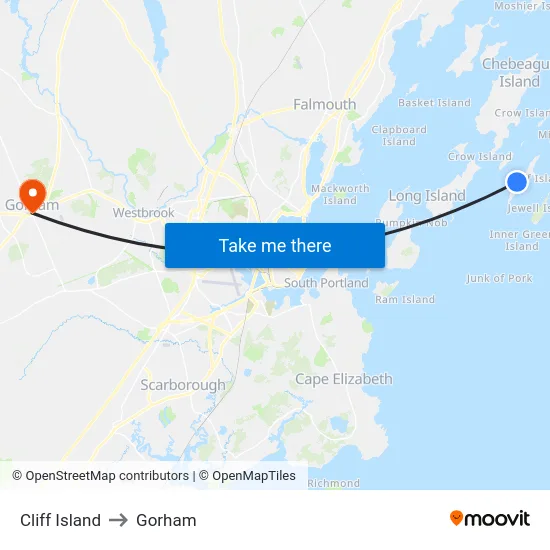 Cliff Island to Gorham map