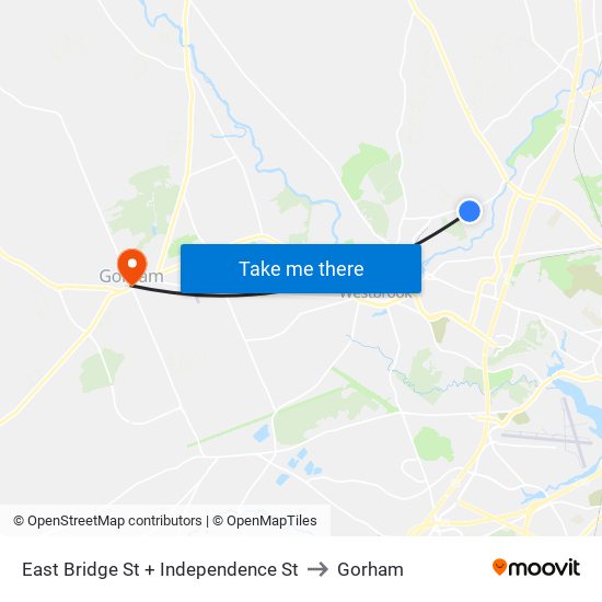 East Bridge St + Independence St to Gorham map