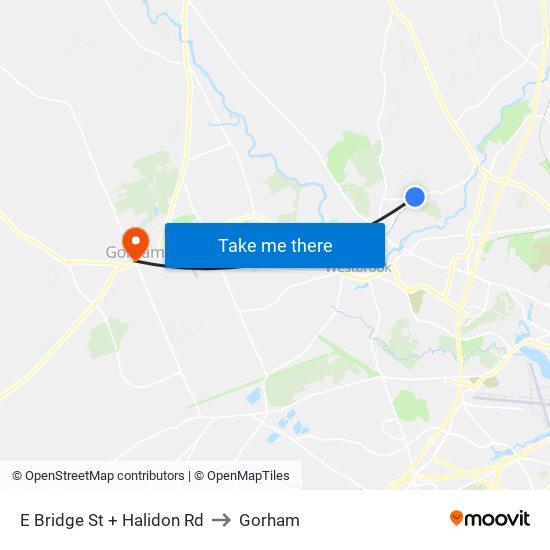 E Bridge St + Halidon Rd to Gorham map