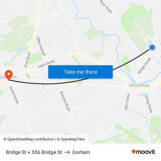 Bridge St + 556 Bridge St to Gorham map