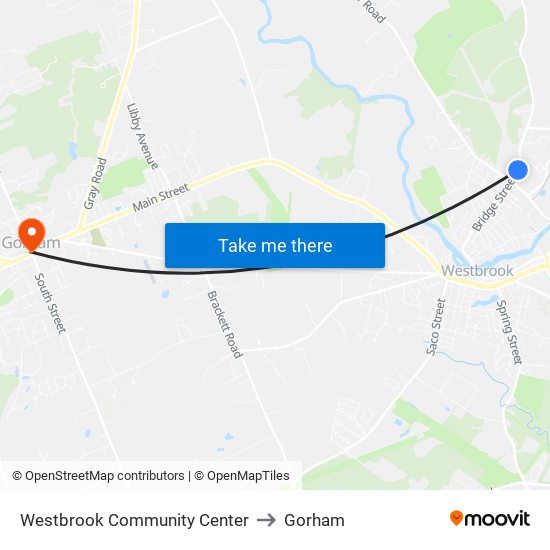 Westbrook Community Center to Gorham map
