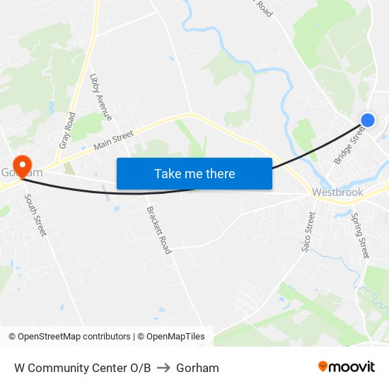 W Community Center O/B to Gorham map