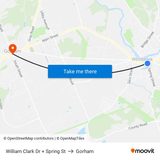 William Clark Dr + Spring St to Gorham map