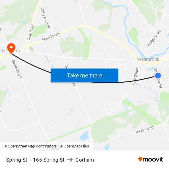 Spring St + 165 Spring St to Gorham map