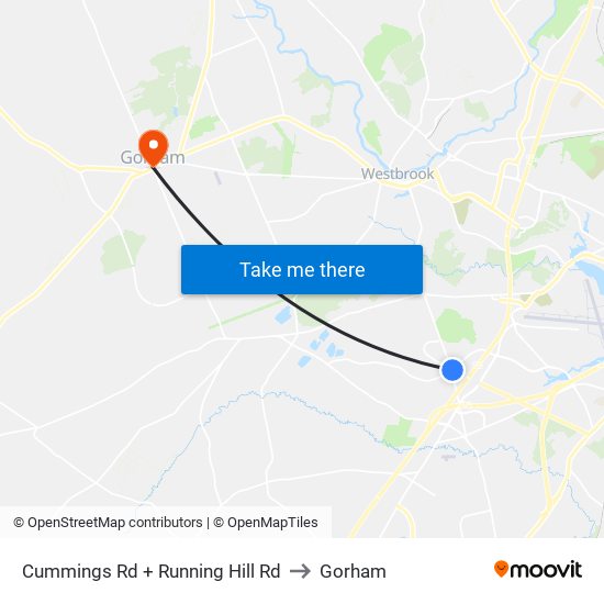 Cummings Rd + Running Hill Rd to Gorham map
