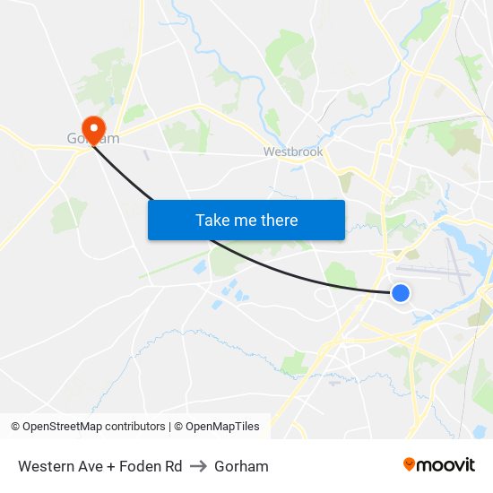 Western Ave + Foden Rd to Gorham map